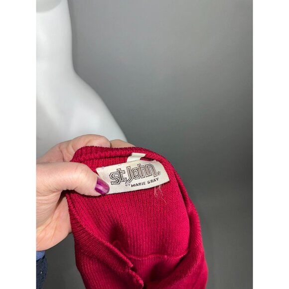 Vtg 80s St John Raspberry Red Santana Knit Button Dress Womens Sz 10 Wool Blend - Picture 9 of 9